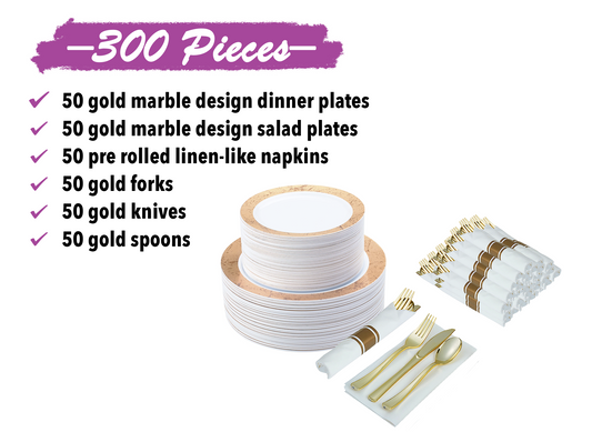 disposable dinnerware set list gold marble design