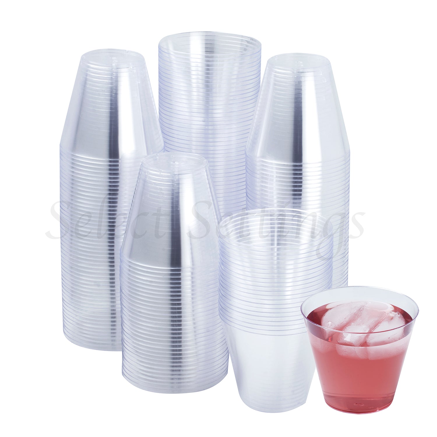 Munfix 200 Clear Plastic Cups 9 oz Old Fashioned Tumblers Fancy Disposable Wedding Party Cups Recyclable and BPA-Free