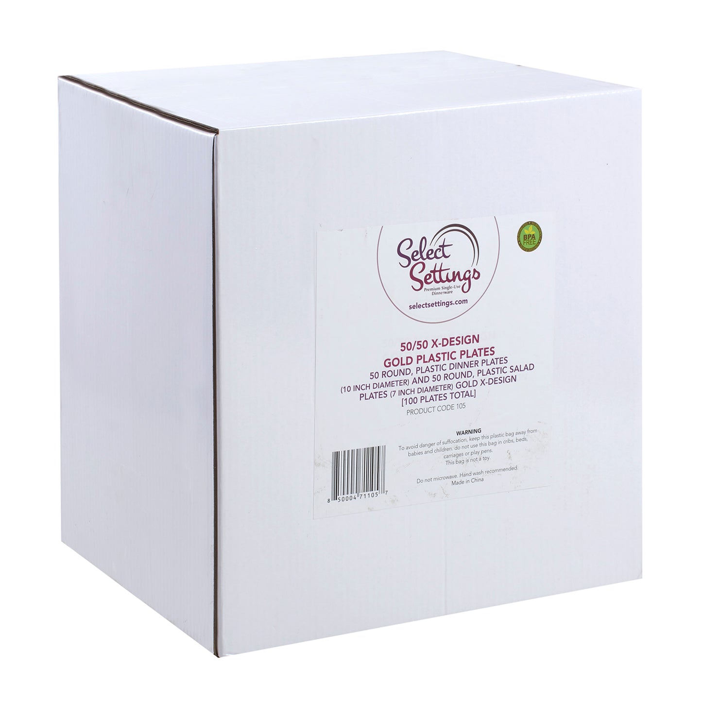 100 plates total - 50 plastic dinner plates and 50 plastic salad plates- gold design