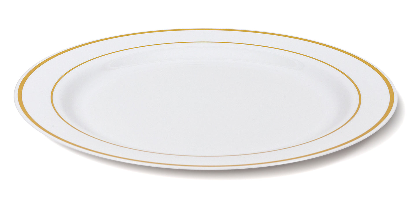 60 pc. White with Gold Rim Plastic Disposable Plates: - 30 Dinner Plates and 30 Salad Plates