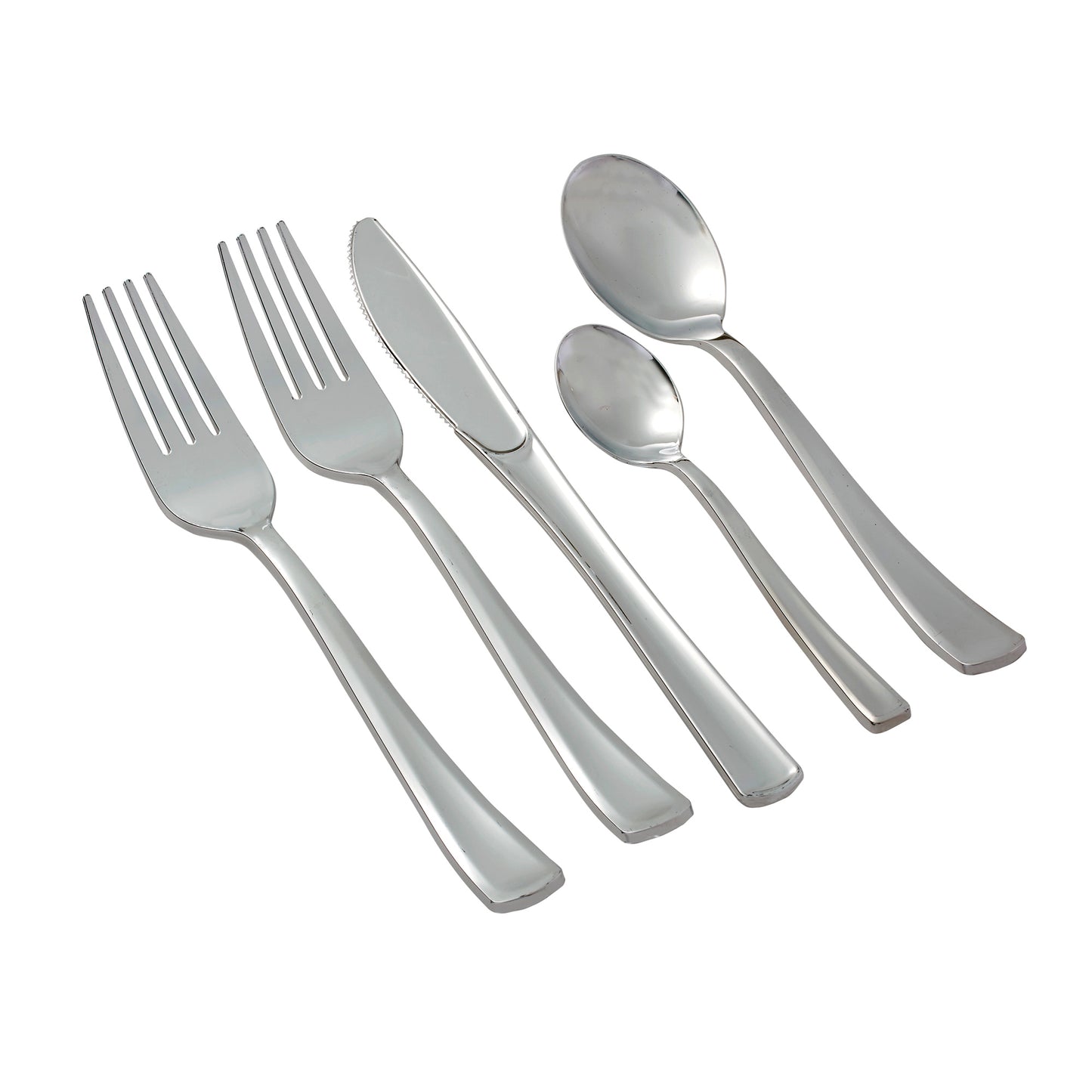 350-Piece Silver Dinnerware set for 50 guests Includes: 100 silver rim plastic plates, 250 Silver-colored silverware utensils