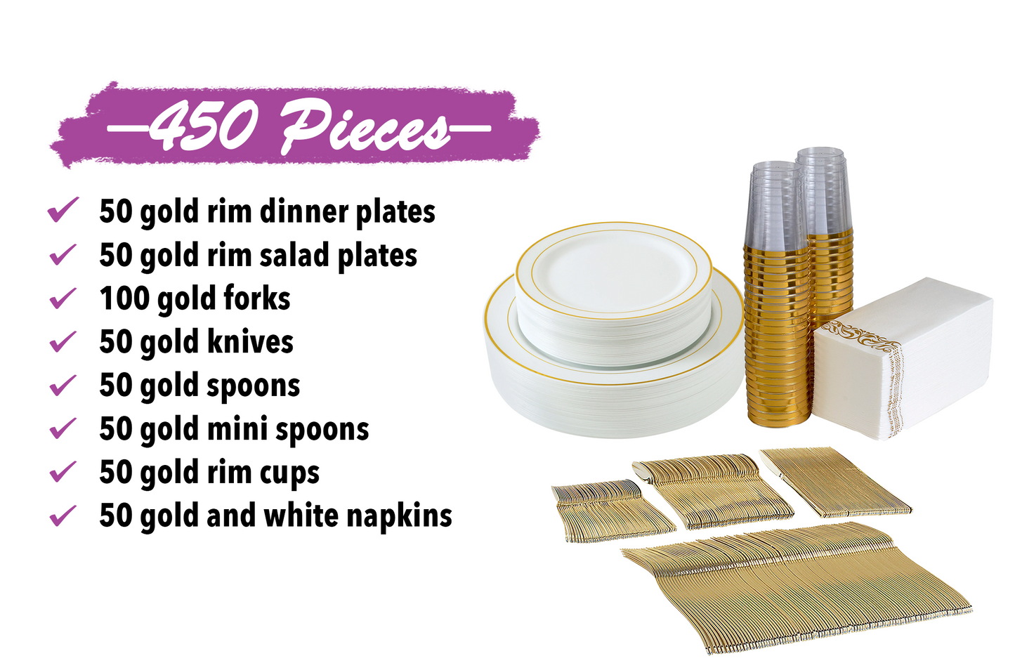 Disposable dinnerware set gold rim plastic plates