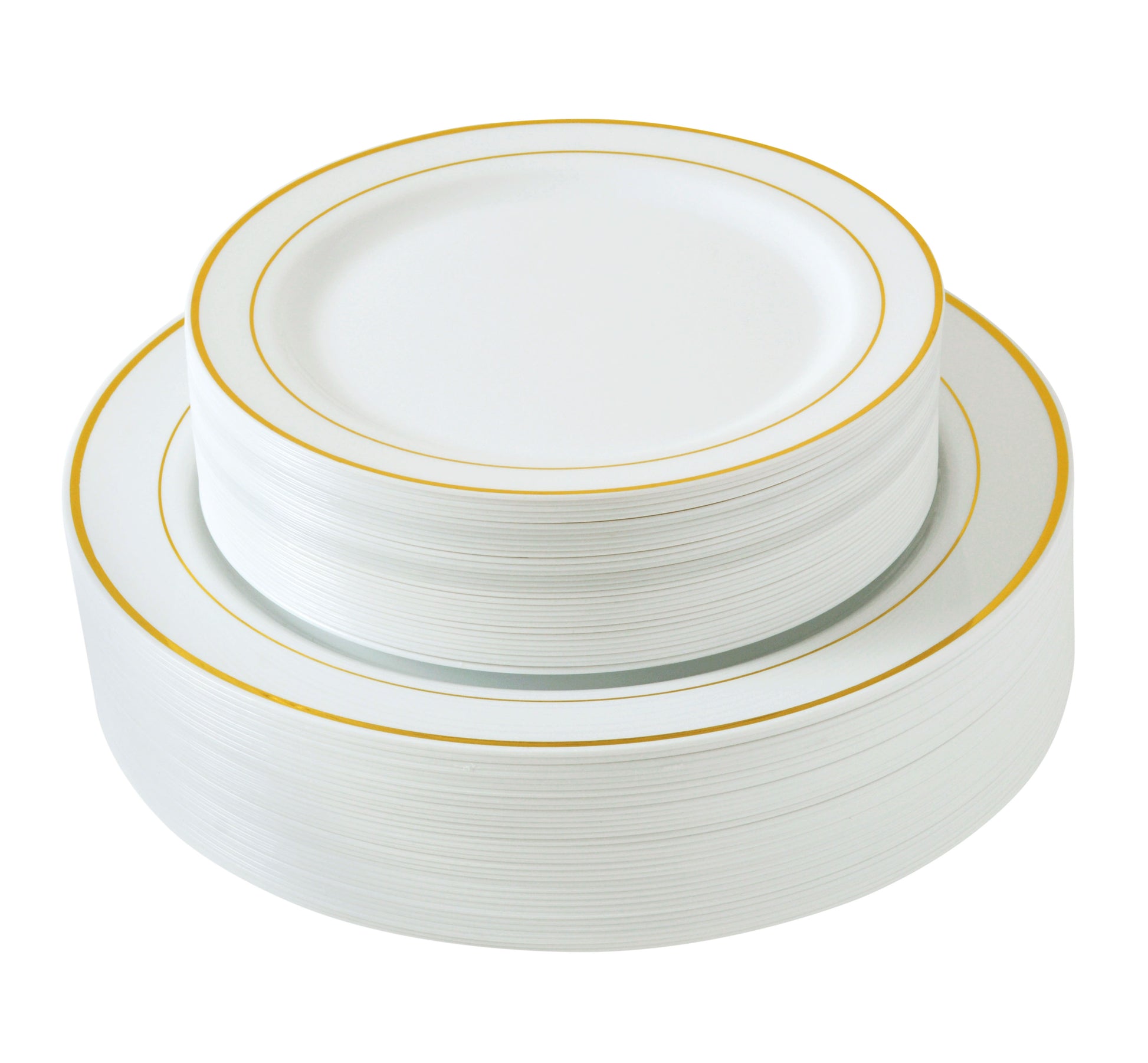 Select Settings 60 Count White with Gold Trim Plastic Plates 30 Dinner and Salad