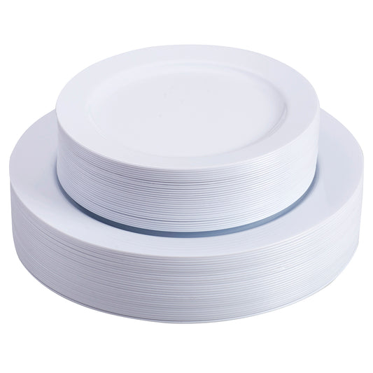 60 pc. White Round Plastic Plates: Sturdy and Disposable - 30 Dinner Plates and 30 Salad Plates