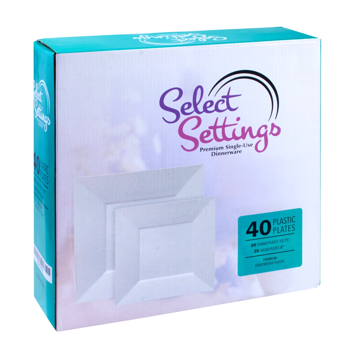 40 pc. White Square Plastic Plates: Sturdy and Disposable - 20 Dinner Plates and 20 Salad Plates