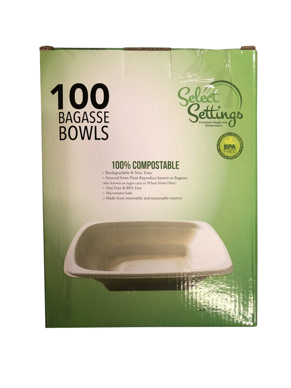 100 pc. Microwavable, Biodegradable Beige Square Soup Bowls: Sturdy, Eco-Friendly and Disposable