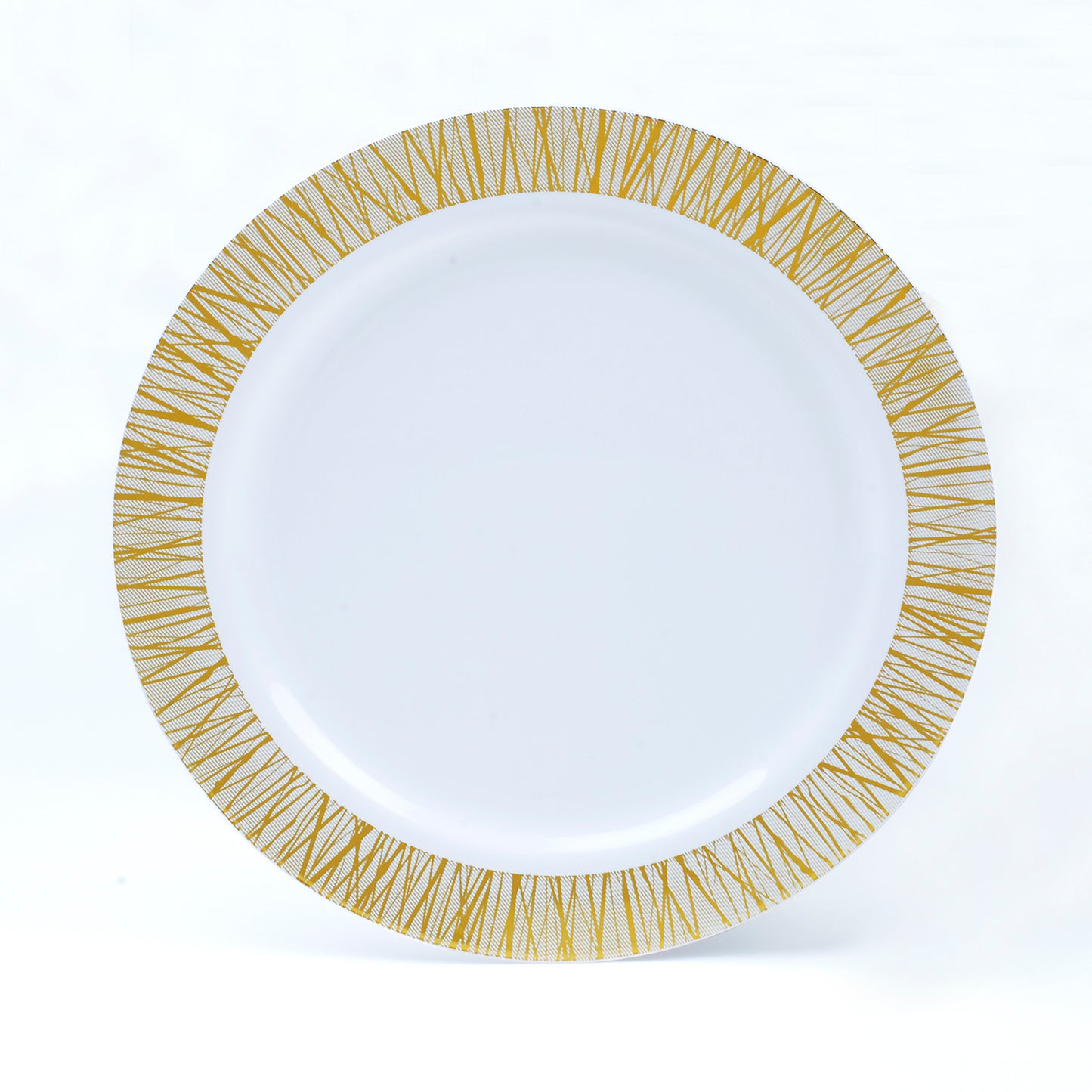 100 plates total - 50 plastic dinner plates and 50 plastic salad plates- gold design