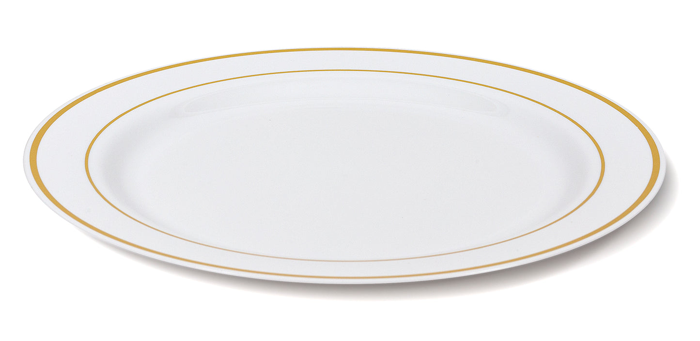 60 pc. White with Gold Rim Plastic Disposable Plates:  - 30 Dinner Plates and 30 Salad Plates
