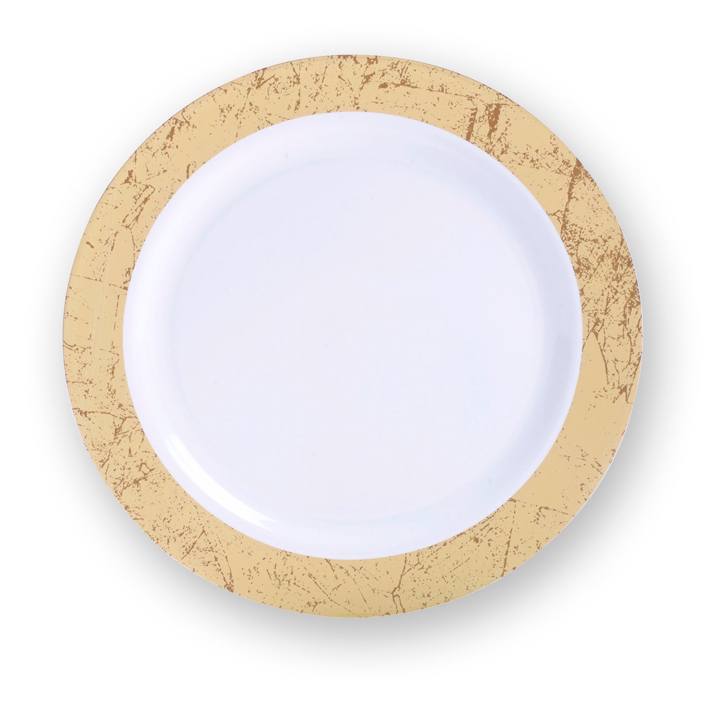 100 plates total - 50 plastic dinner plates and 50 plastic salad plates- gold marble design