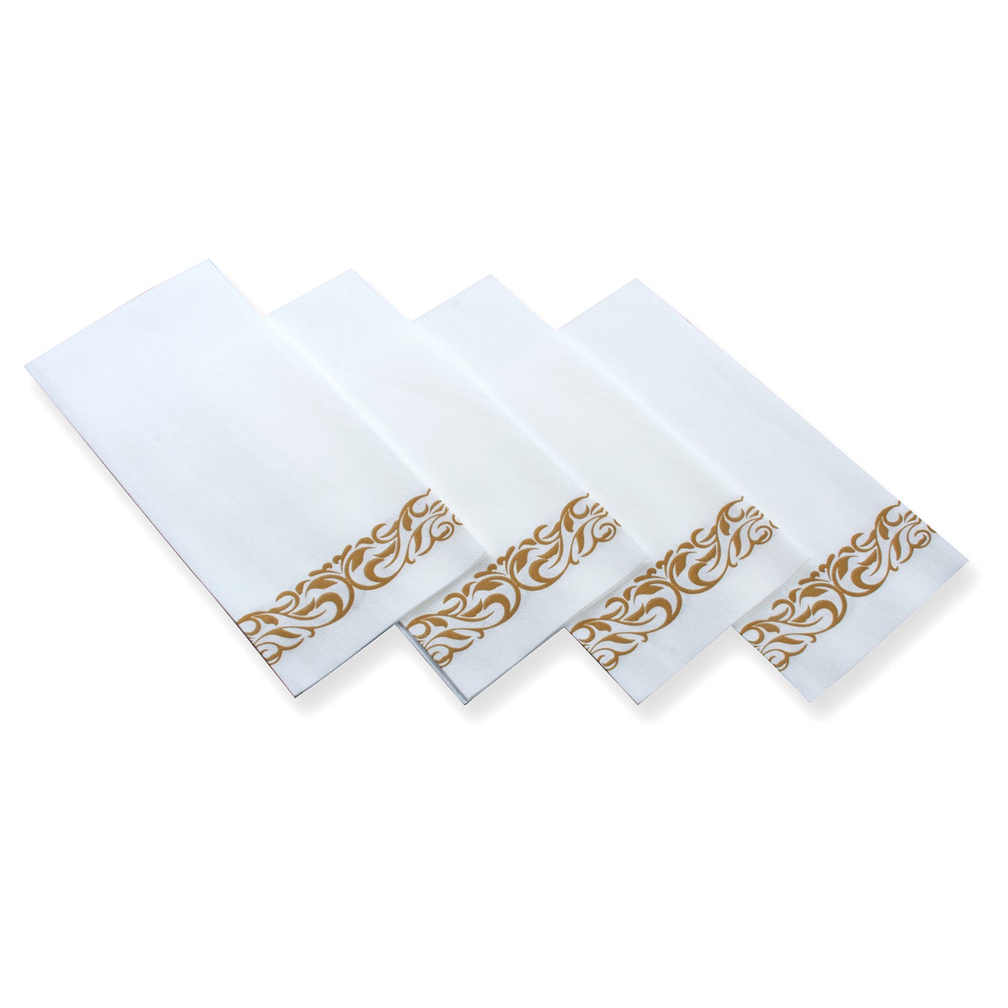200 pc.  Disposable Linen-Feel Dinner Napkins / Guest towels  (White With Gold Trim Design)