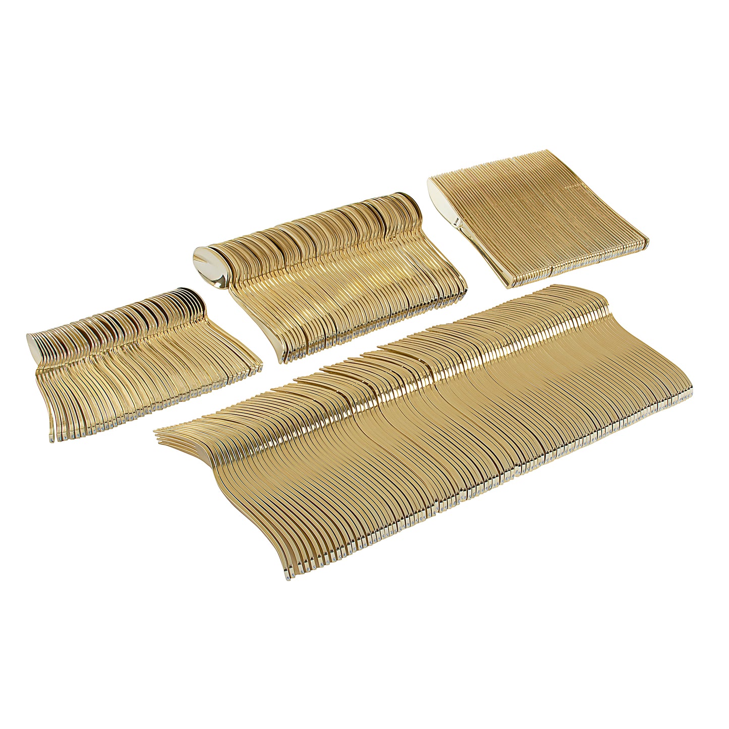 250 Piece Gold Plastic Silverware Set (for 50 guests): 100 forks, 50 knives, 50 spoons, 50 mini spoons