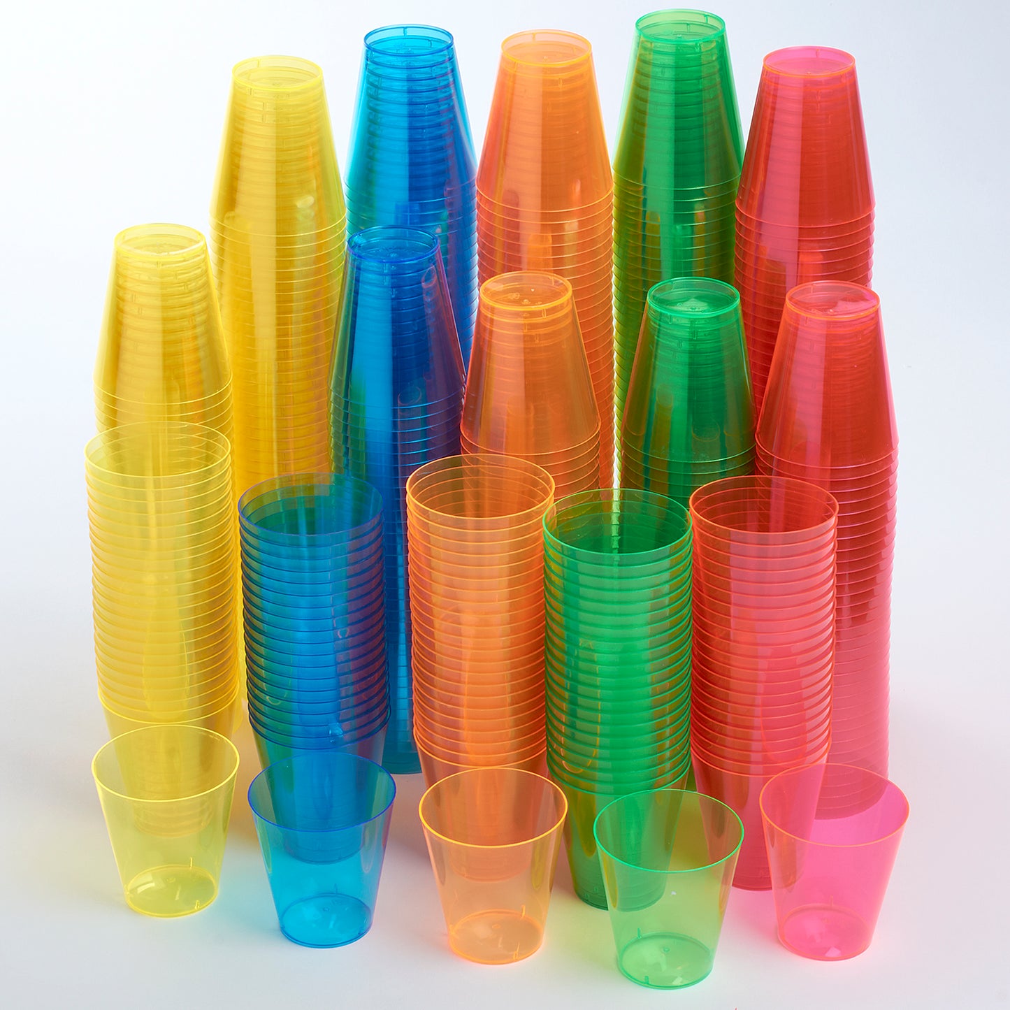 500 pc. Neon Multi Colored Disposable Plastic Shot Glasses - 2 oz. size