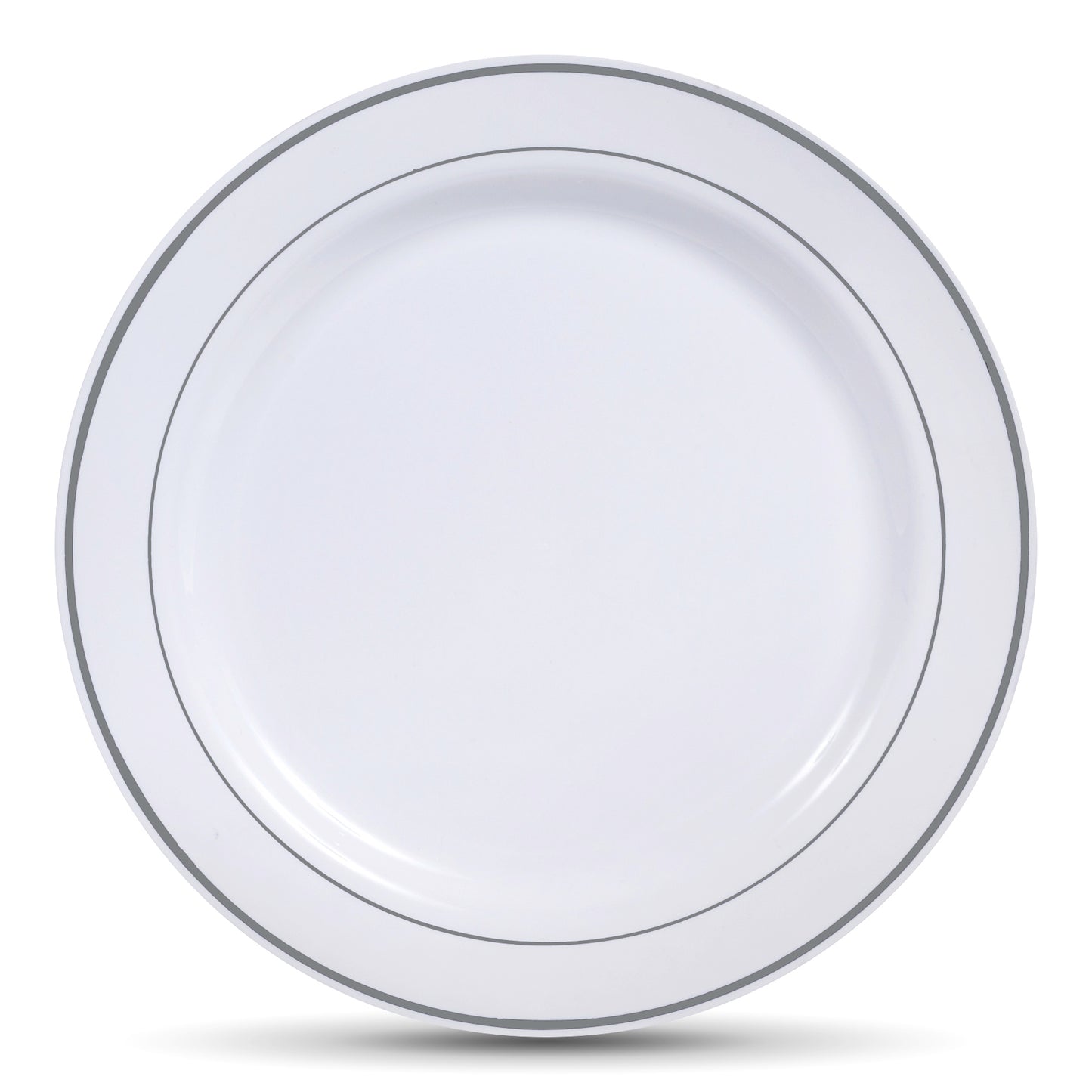 50 pc. White with Silver Rim Plastic Dinner plates: Sturdy and Disposable