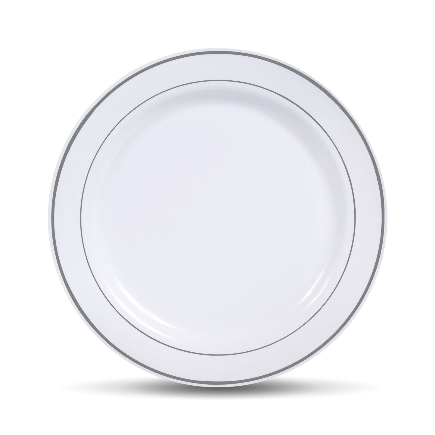 50 pc. White with Silver Rim Plastic Salad plates: Sturdy and Disposable