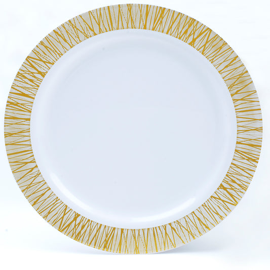 100 plates total - 50 plastic dinner plates and 50 plastic salad plates- gold design