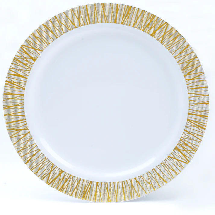 450 -Piece gold dinnerware set for 50 guests Includes: 100 gold design plastic plates, 250 gold plastic silverware utensils, 50 napkins & 50 cups