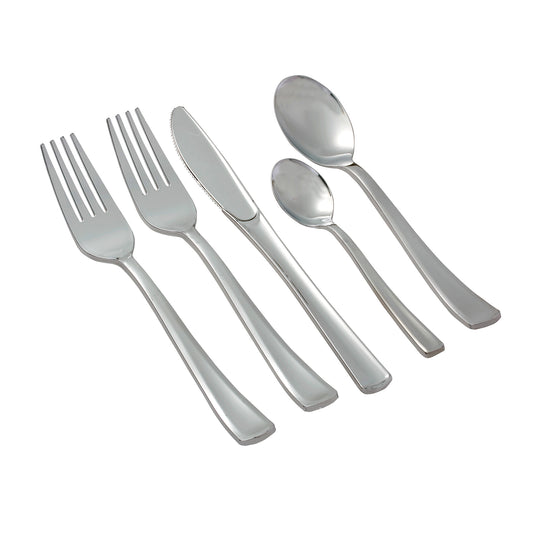 250 piece Silver-colored Plastic Silverware Set (for 50 guests): 100 forks 50 knives 50 spoons and 50 mini spoons