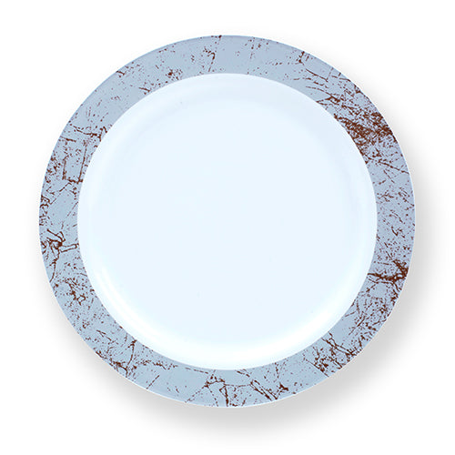 100 plates total -  50 plastic dinner plates and 50 plastic salad plates- silver marble design