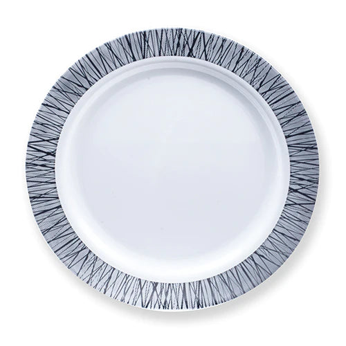 300-piece Silver Dinnerware Set for 50 guests Includes: 100 silver design plastic plates & 50 pre-wrapped silver-colored silverware sets