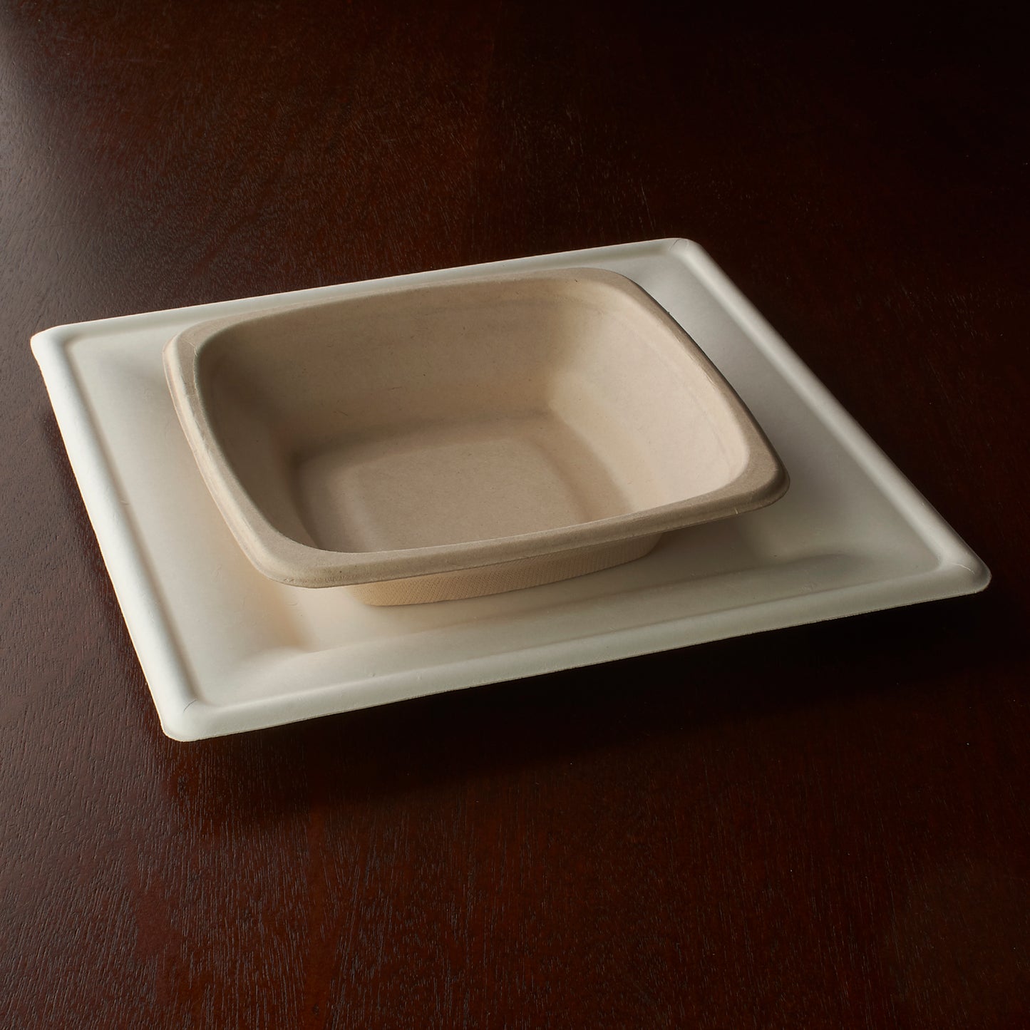100 pc. Microwavable, Biodegradable Beige Square Soup Bowls: Sturdy, Eco-Friendly and Disposable