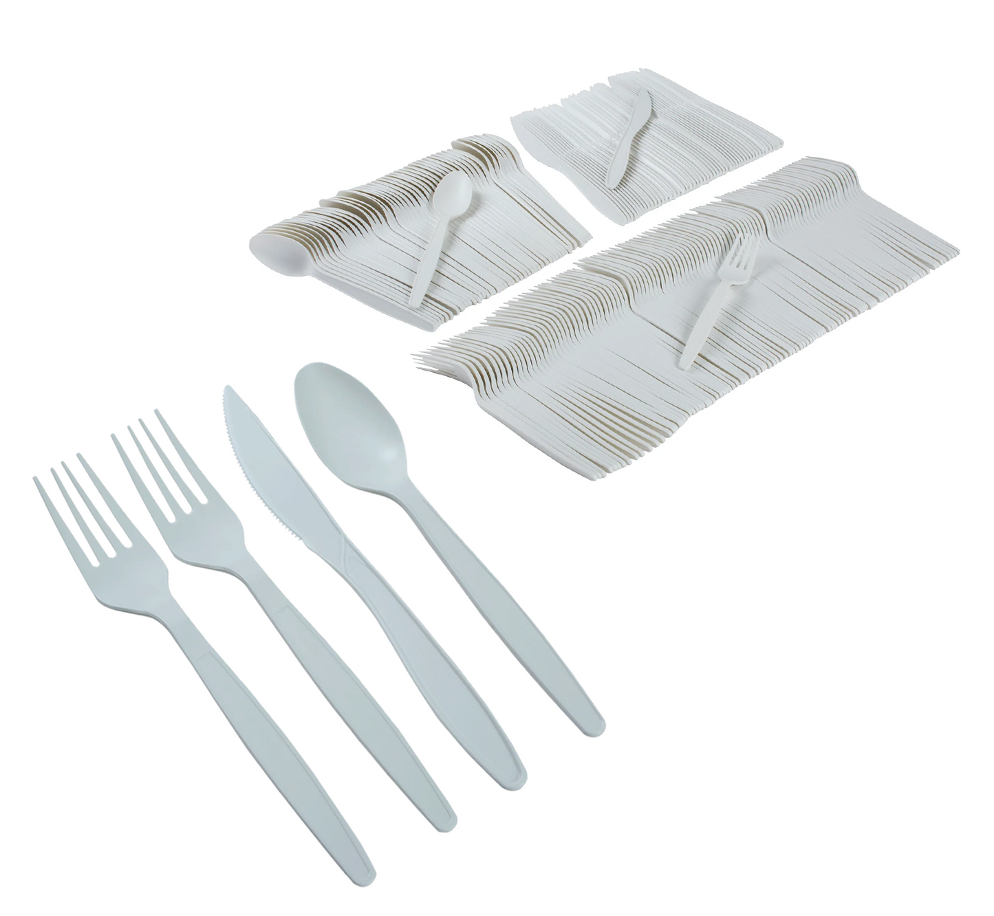 Silverware Set: 200 Piece Compostable Cutlery Box with Biodegradable Forks, Knives, and Spoons