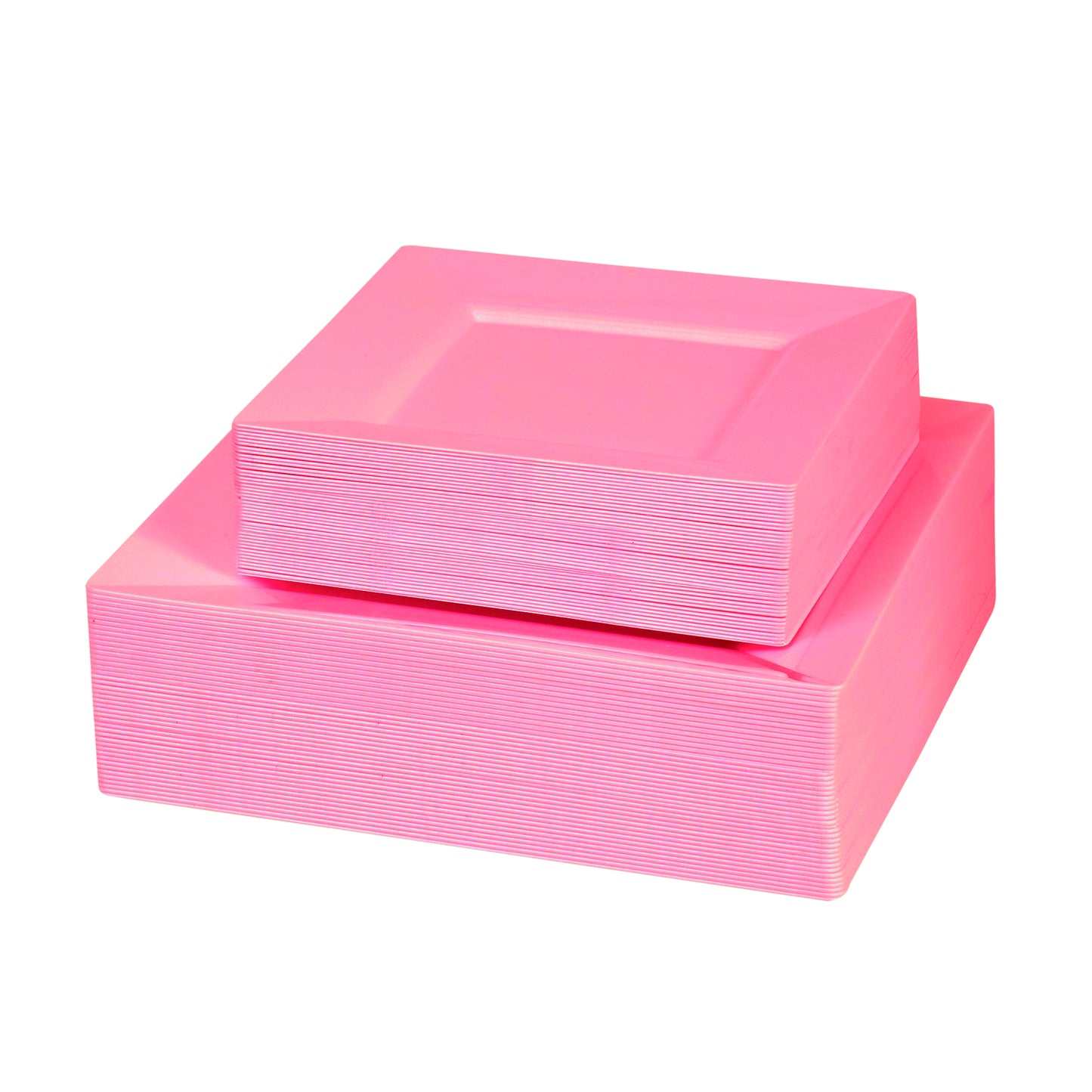 330 -Piece pink square dinnerware set for 40 guests Includes: 80 pink square plastic plates & 250 silver-colored silverware utensils