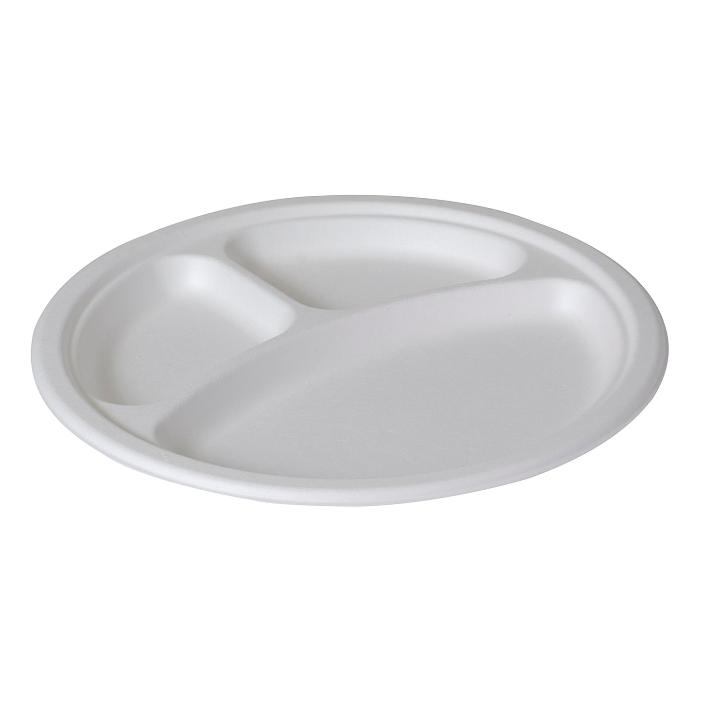 [100-Pack] compostable plates  3-Compartment white round biodegradable Bagasse 9 Inch plates