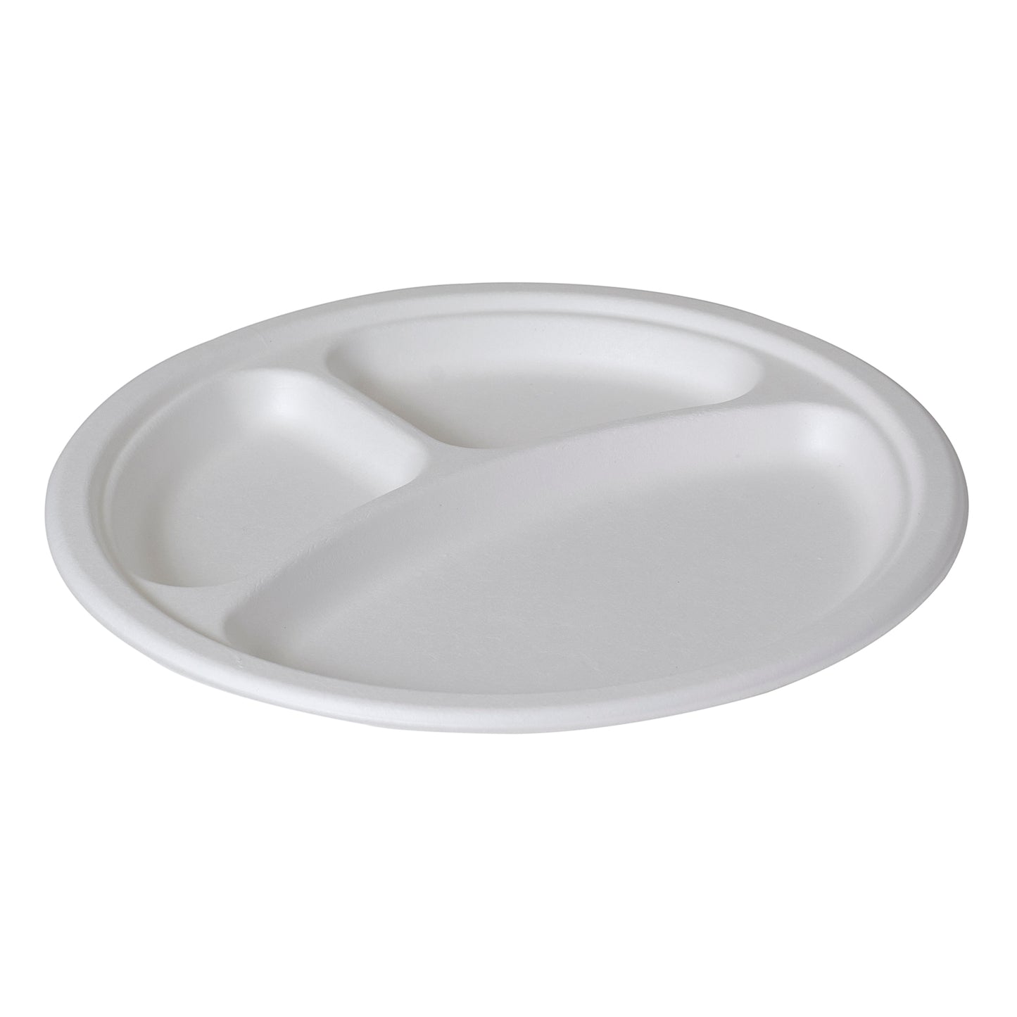 [100-Pack] compostable plates  3-Compartment white round biodegradable Bagasse 10 Inch Plates