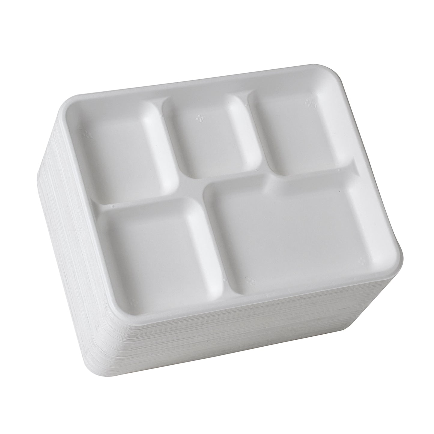 [100-Pack] compostable plates 5-Compartment rectangle white biodegradable Bagasse  10 inch plates