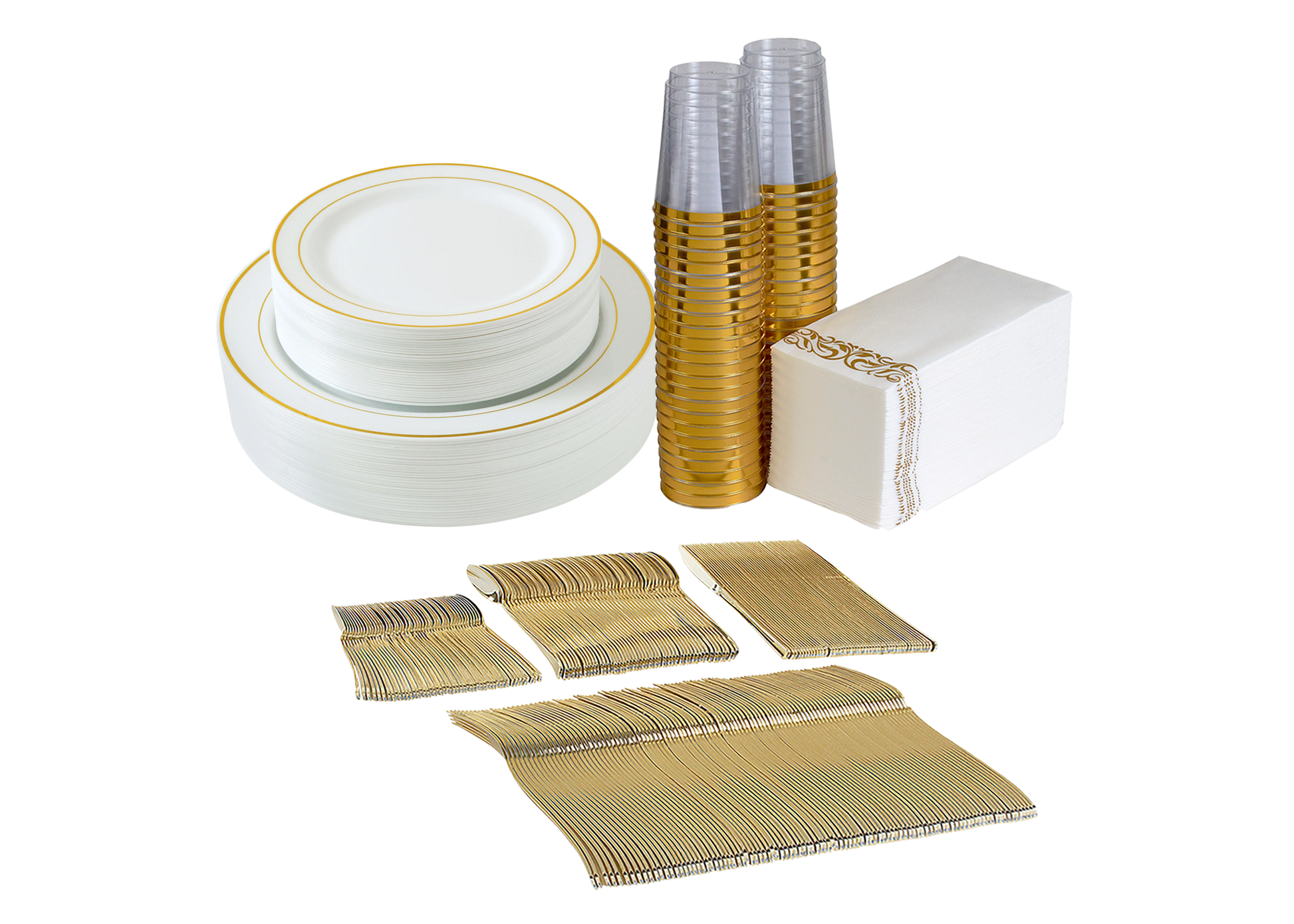 Disposable dinnerware set gold rim plastic plates