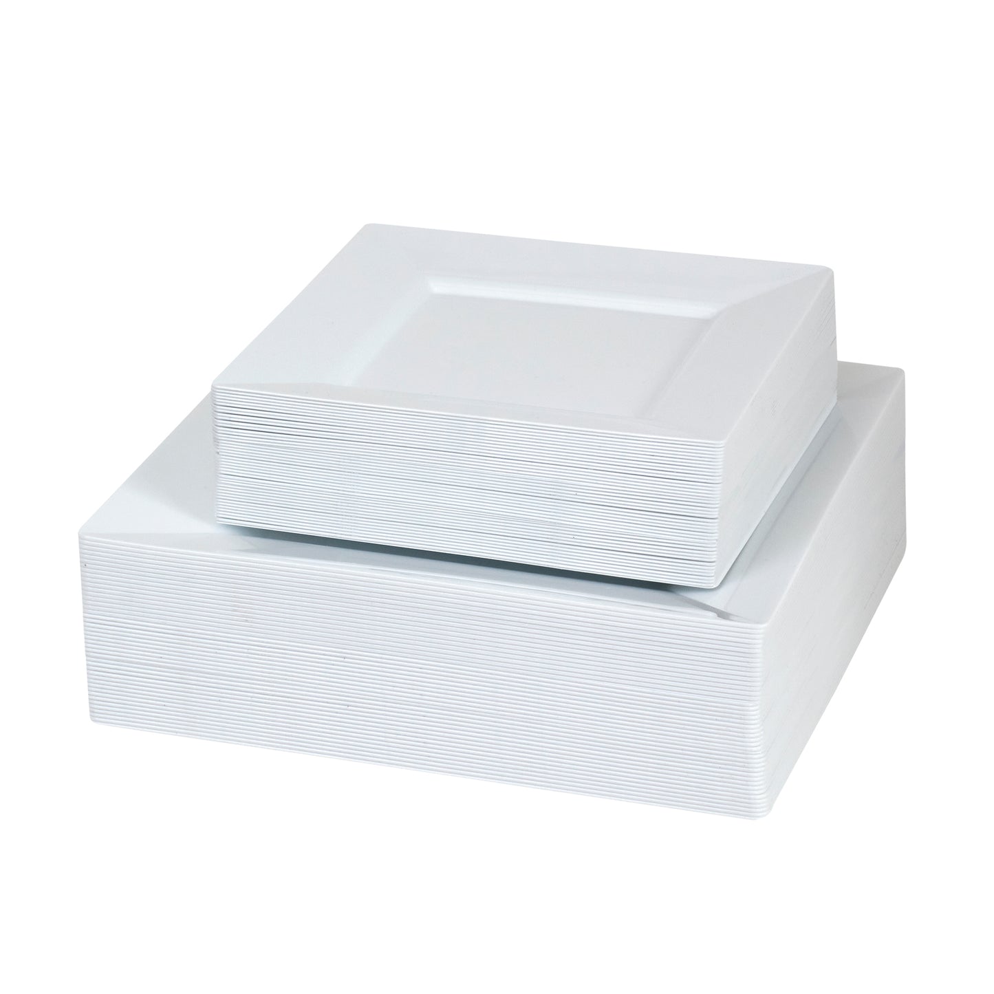330 -Piece white square dinnerware set for 40 guests Includes: 80 white square plastic plates & 250 plastic gold silverware utensils